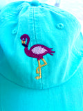 Teal ball cap with flamingo
